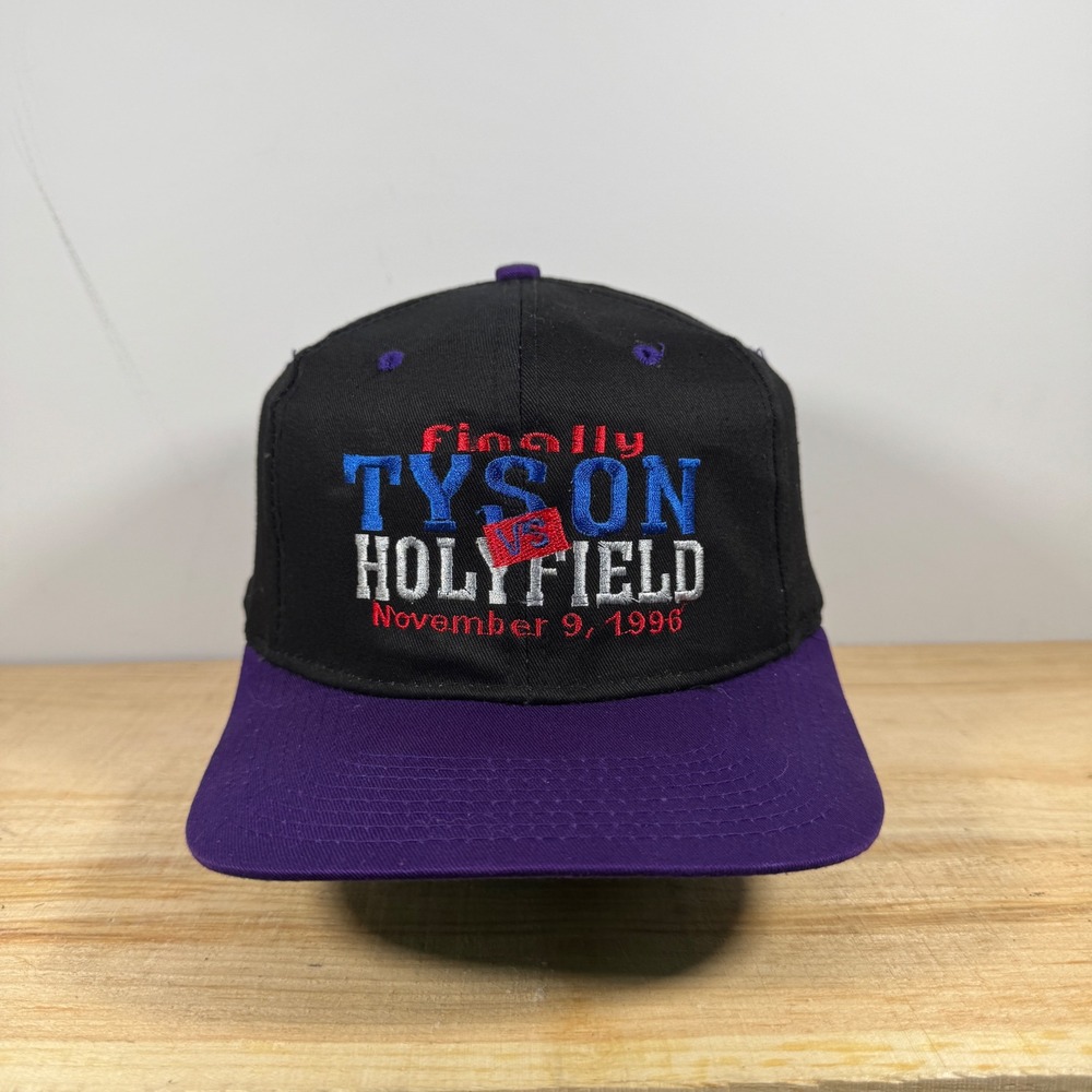 Mike Tyson vs Evander Holyfield Snapback Hat Mens OSFA Black Vtg 1996 Boxing